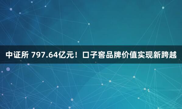 中证所 797.64亿元!口子窖品牌价值实现新跨越